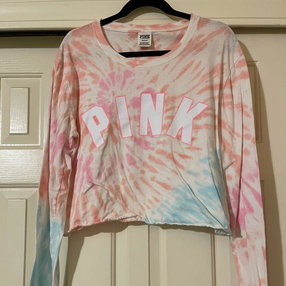 PINK Long Sleeve Tie Dye Crop Top